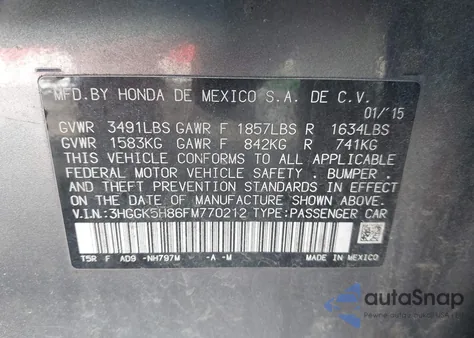 2015 Honda Fit Ex/Ex-L from USA, damaged, VIN 3HGGK5H86FM770212